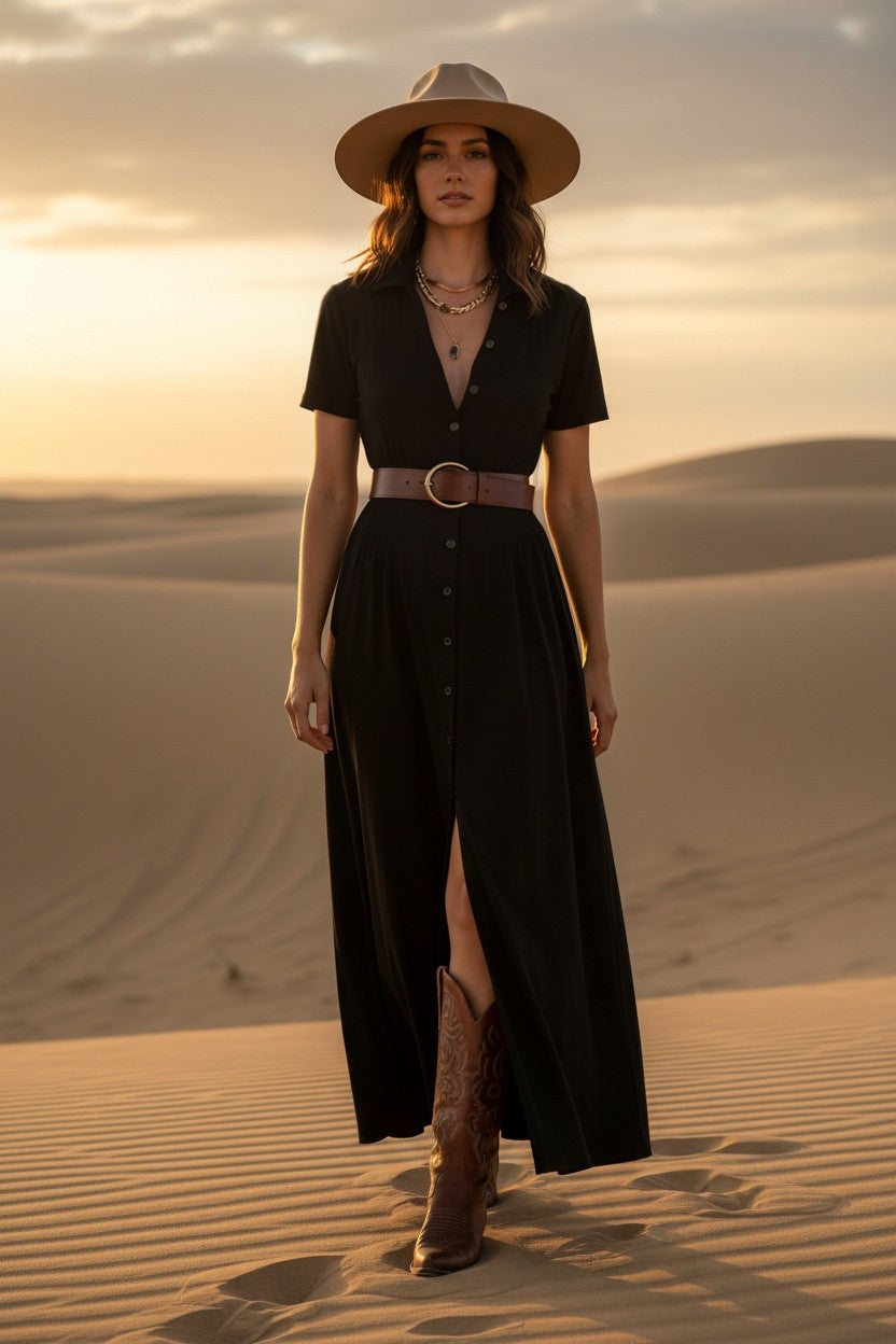 Flora | Chic Western Maxi Shirtdress for Women