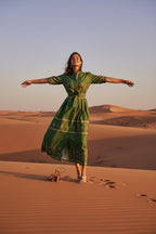 Maya | Boho Print Midi Dress with Self-Tie Waist for Women
