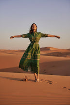 Maya | Boho Print Midi Dress with Self-Tie Waist for Women