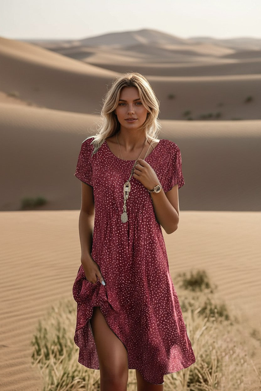 red boho dress