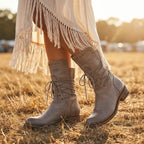 Studded Lace-Up Mid-Calf Leather Boots for Women image 21