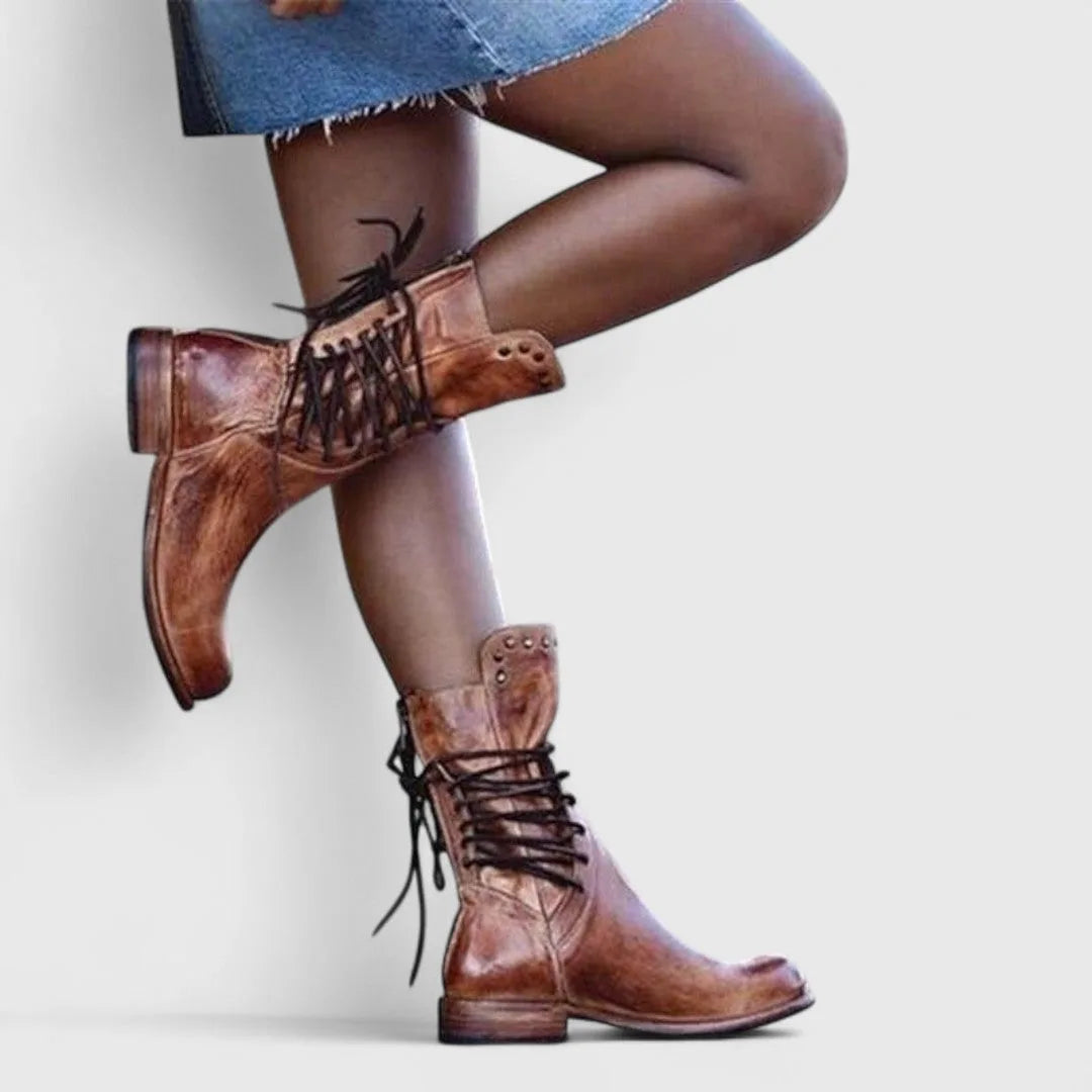 Studded Lace-Up Mid-Calf Leather Boots for Women image 9